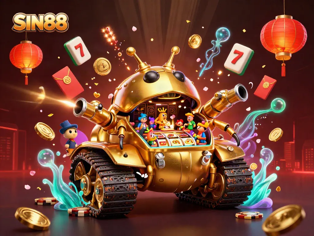 SIN88 offers an exciting gaming experience within a vibrant, detailed casino tank scene, ready for players to win.